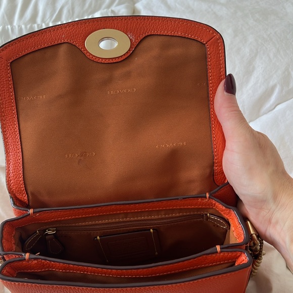 Coach Cassie 19 Orange Gold Crossbody Bag with Chain Strap - Picture 3 of 8